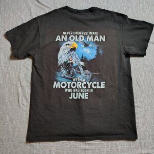 Fathers Day T-Shirt Size Large Black Biker Eagle Motorcycle June gemini